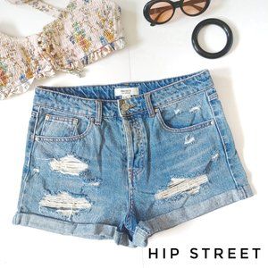 FOREVER 21 Distressed Cotton Mid Rise Jean Shorts 28
